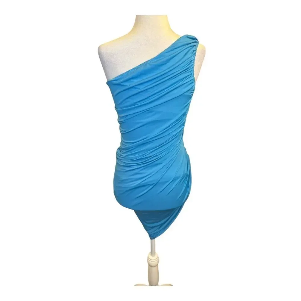 NEW Steve Madden Women’s XS Blue Ayana Dress Bodycon One Shoulder NWOT‎